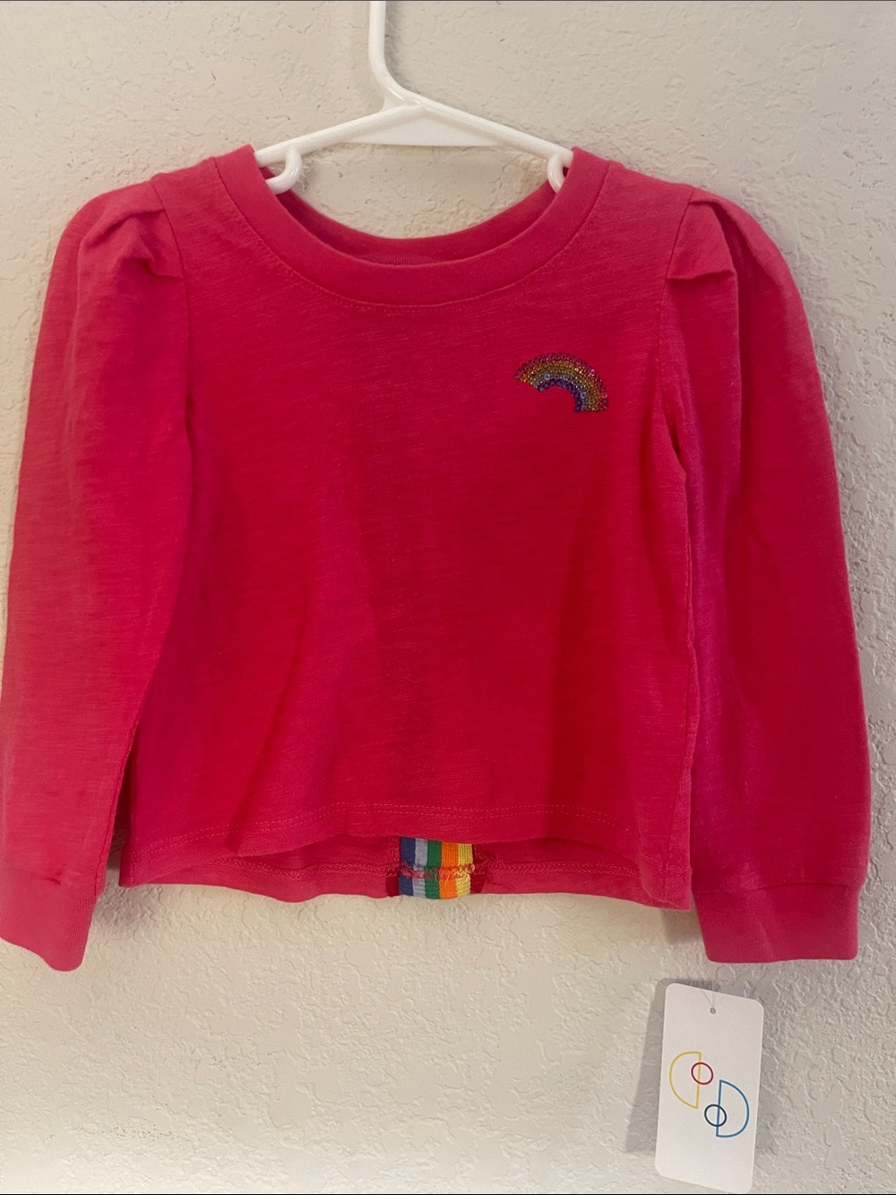 Flapdoodles Bright Hot Pink Long-Sleeve Tee with Rainbow Patch